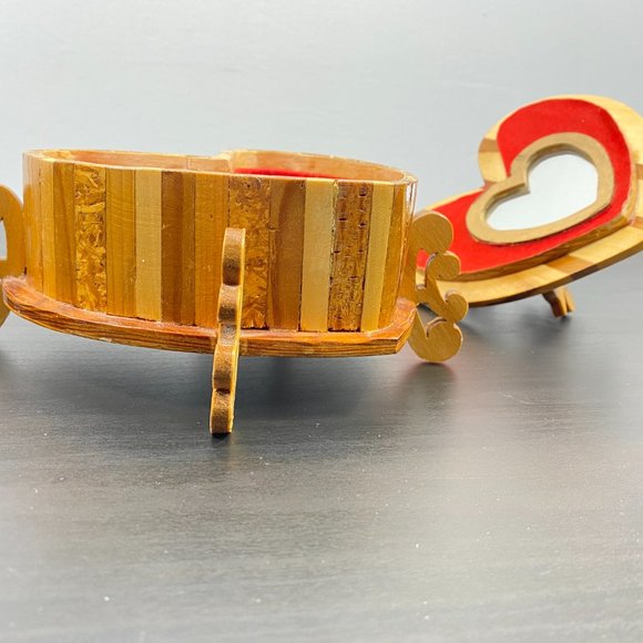 Vintage Jewelry Box, Heart Shaped, Red Velvet Lining, Storage Container, Brown K - Picture 4 of 10